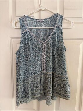 Patrons of Peace Blue Paisley Boho Girly V-Neck Sleeveless Tank Size M